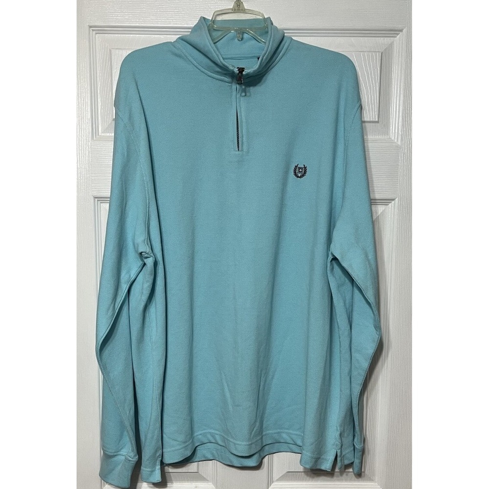 Chaps Men's‎ NWT Size XXL Lt Blue Polo 1/4 Zip Jersey Knit Long Sleeves Logo